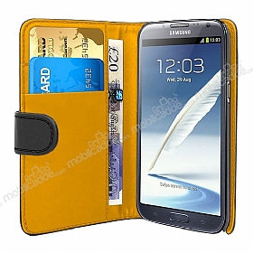 Samsung N7100 Galaxy Note 2 Siyah Yan Czdanl Klf