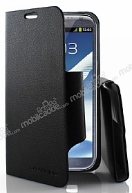 Samsung N7100 Galaxy Note 2 nce Siyah Yan Kapakl Deri Klf