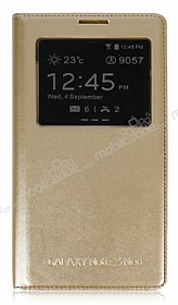 Samsung N7500 Galaxy Note 3 Neo Pencereli nce Yan Kapakl Gold Klf