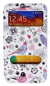 Samsung N9000 Galaxy Note 3 Gizli Mknatsl ift Pencereli Bird Deri Klf