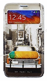Samsung N9000 Galaxy Note 3 Gizli Mknatsl ift Pencereli Sar Taksi Deri Klf