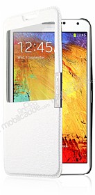 Samsung N9000 Galaxy Note 3 Pencereli nce Yan Kapakl Standl Beyaz Klf