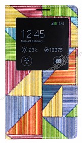 Samsung N9000 Galaxy Note 3 Prizma Desenli Pencereli nce Yan Kapakl Deri Klf