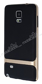 Samsung N9100 Galaxy Note 4 Gold Metalik Kenarl Siyah Silikon Klf
