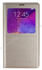 Samsung N9100 Galaxy Note 4 Pencereli nce Kapakl Gold Klf