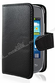 Samsung S5310 Pocket Neo Czdanl Yan Kapakl Siyah Deri Klf