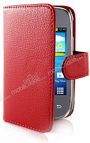 Samsung S5310 Pocket Neo Czdanl Yan Kapakl Krmz Deri Klf