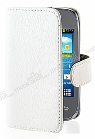 Samsung S5310 Pocket Neo Czdanl Yan Kapakl Beyaz Deri Klf