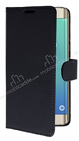 Samsung S6 Edge Plus Czdanl Yan Kapakl Siyah Deri Klf