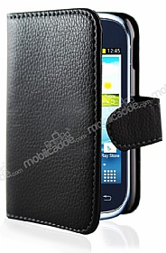 Samsung S6310 Galaxy Young Czdanl Yan Kapakl Siyah Deri Klf