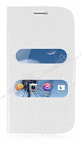Samsung S7562 / S7560 / S7580 Standl Pencereli Beyaz Deri Klf