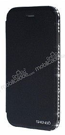 Shengo iPhone 6 / 6S Tal Metal Kenarl nce Yan Kapakl Siyah Deri Klf