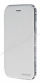 Shengo iPhone 6 / 6S Tal Metal Kenarl nce Yan Kapakl Beyaz Deri Klf
