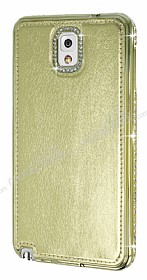 Shengo Samsung N9000 Galaxy Note 3 Tal Metal Kenarl Gold Deri Klf