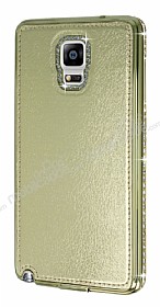 Shengo Samsung N9100 Galaxy Note 4 Tal Metal Kenarl Gold Deri Klf