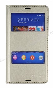 Sony Xperia Z3 Compact ift Pencereli nce Kapakl Gold Klf