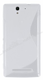 Sony Xperia C3 Desenli effaf Beyaz Silikon Klf