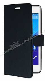 Sony Xperia C4 Czdanl Yan Kapakl Siyah Deri Klf