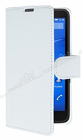 Sony Xperia E4g Czdanl Yan Kapakl Beyaz Deri Klf