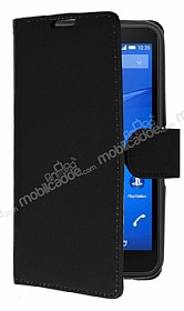 Sony Xperia E4g Czdanl Yan Kapakl Siyah Deri Klf
