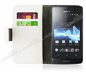 Sony Xperia Go Standl Czdanl Beyaz Deri Klf