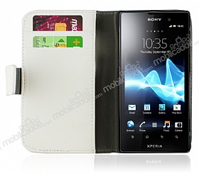 Sony Xperia Ion LT28i Standl Czdanl Beyaz Deri Klf
