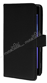 Sony Xperia M2 Czdanl Yan Kapakl Siyah Deri Klf