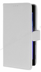 Sony Xperia M2 Czdanl Yan Kapakl Beyaz Deri Klf