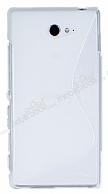 Sony Xperia M2 Desenli effaf Beyaz Silikon Klf
