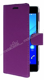Sony Xperia M4 Aqua Czdanl Yan Kapakl Mor Deri Klf