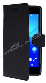 Sony Xperia M4 Aqua Czdanl Yan Kapakl Siyah Deri Klf