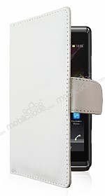 Sony Xperia SP Czdanl Yan Kapakl Beyaz Deri Klf