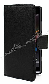 Sony Xperia SP Czdanl Yan Kapakl Siyah Deri Klf