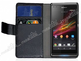 Sony Xperia SP Czdanl Siyah Deri Klf