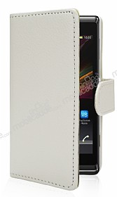 Sony Xperia SP Czdanl Beyaz Deri Klf