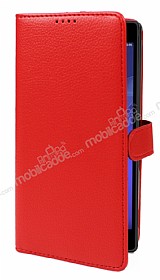 Sony Xperia T2 Ultra Czdanl Yan Kapakl Krmz Deri Klf