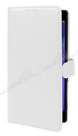Sony Xperia T2 Ultra Czdanl Yan Kapakl Beyaz Deri Klf
