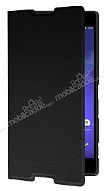 Sony Xperia T2 Ultra nce Yan Kapakl Siyah Deri Klf