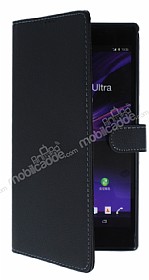 Sony Xperia Z Ultra Czdanl Yan Kapakl Siyah Deri Klf
