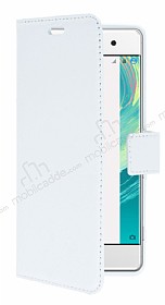 Sony Xperia XA Czdanl Yan Kapakl Beyaz Deri Klf