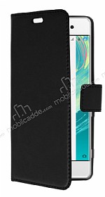 Sony Xperia XA Czdanl Yan Kapakl Siyah Deri Klf