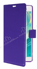 Sony Xperia XA Ultra Czdanl Yan Kapakl Mor Deri Klf