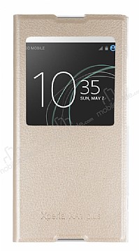 Sony Xperia XA1 Plus Pencereli nce Yan Kapakl Gold Klf