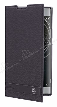 Sony Xperia XA2 Gizli Mknatsl Yan Kapakl Siyah Deri Klf