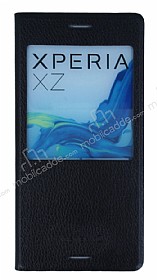 Sony Xperia XZ Pencereli nce Yan Kapakl Siyah Klf