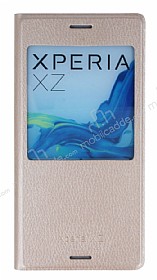 Sony Xperia XZ Pencereli nce Yan Kapakl Gold Klf