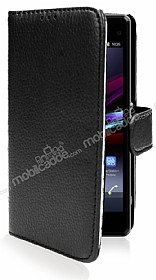 Sony Xperia Z1 Compact Czdanl Yan Kapakl Siyah Deri Klf