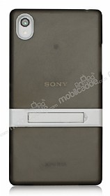 Sony Xperia Z1 Standl effaf Siyah Silikon Klf