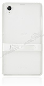 Sony Xperia Z1 Standl Beyaz Silikon Klf