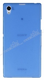 Sony Xperia Z1 Ultra nce effaf Mavi Rubber Klf
